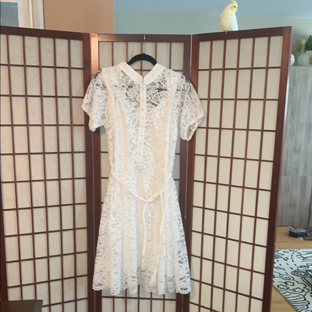 Tahari ASL White Lace Midi Dress